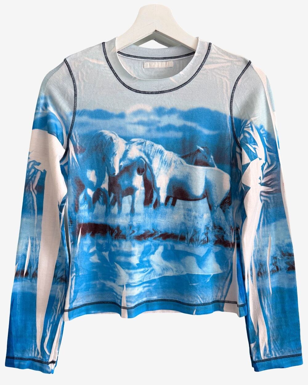 Vintage Y2K Top Horses Graphic Print Whimsical Western Coastal Cowboy Small